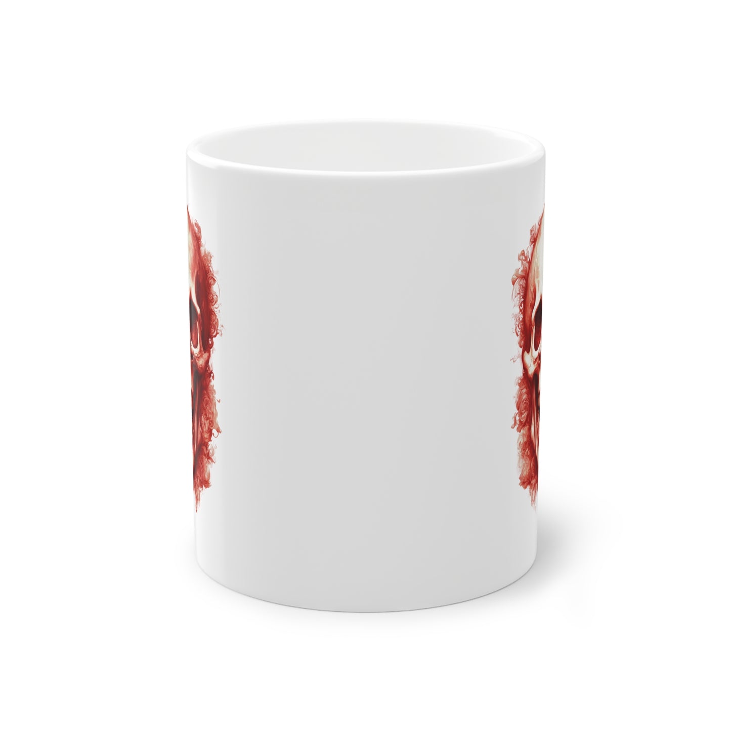 Weisse Tasse lachender Totenkopf rot