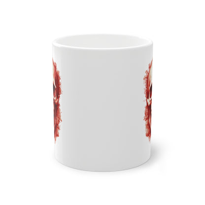 Weisse Tasse lachender Totenkopf rot