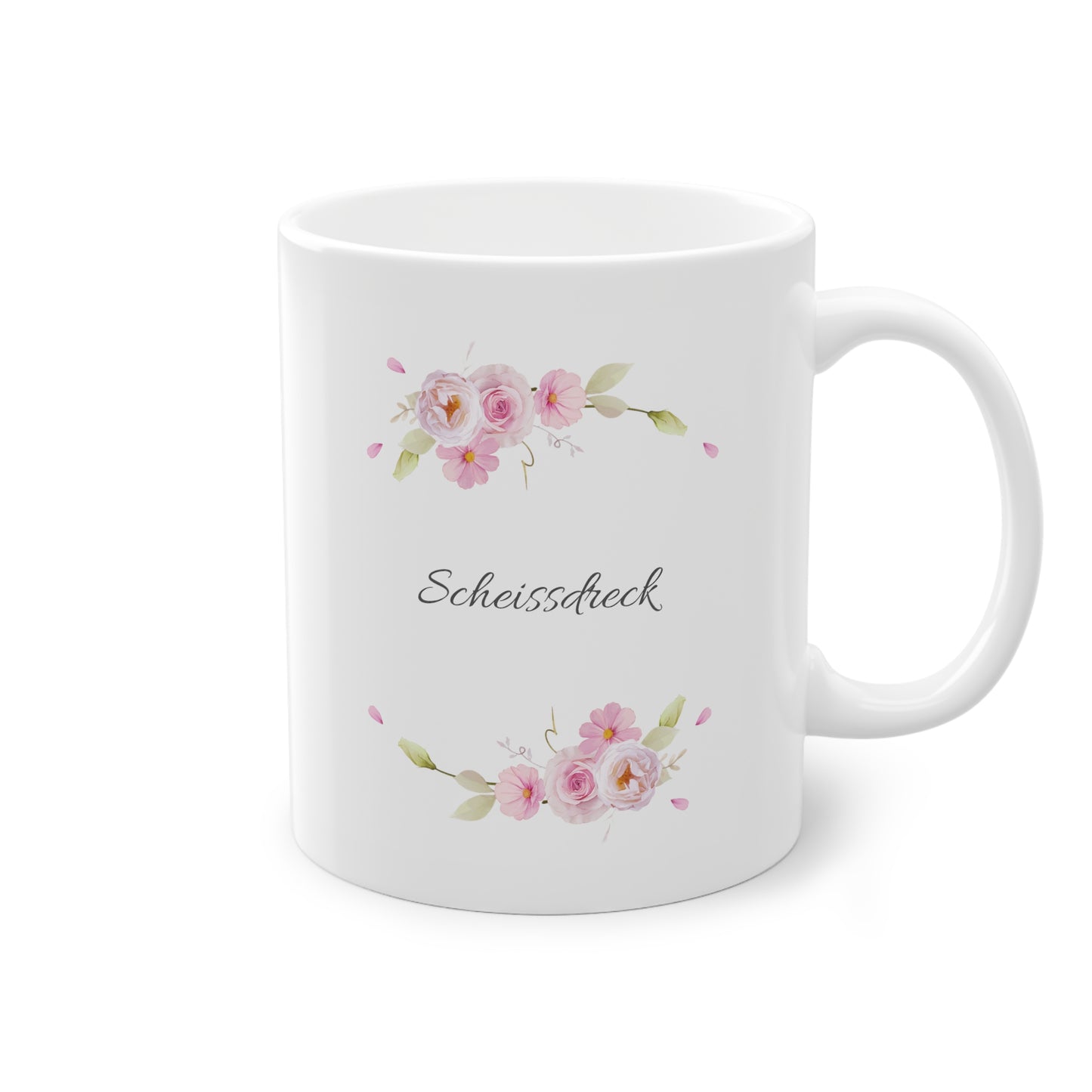 Weiße Pöbel Tasse Blumengirlande "Scheissdreck"