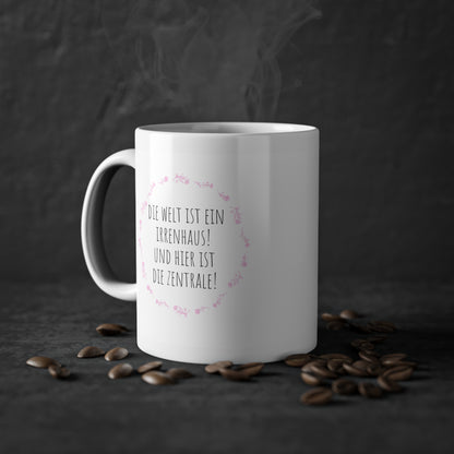 Weiße Büro Tasse "Irrenhaus"