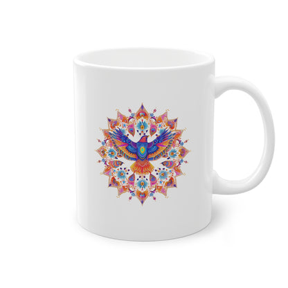 Weisse Mandala Tasse Vogel 4