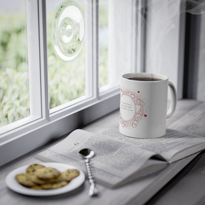 Weisse Tasse Liebeserklärung Herzknäuel "Rest meines Lebens"