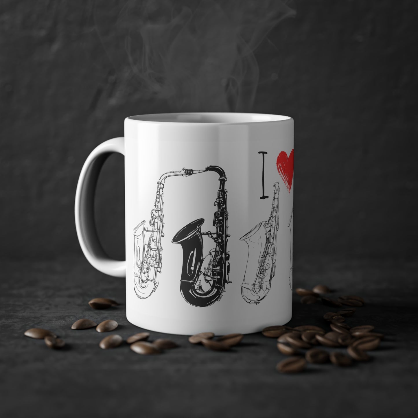 Weisse Tasse "I love Saxophone"