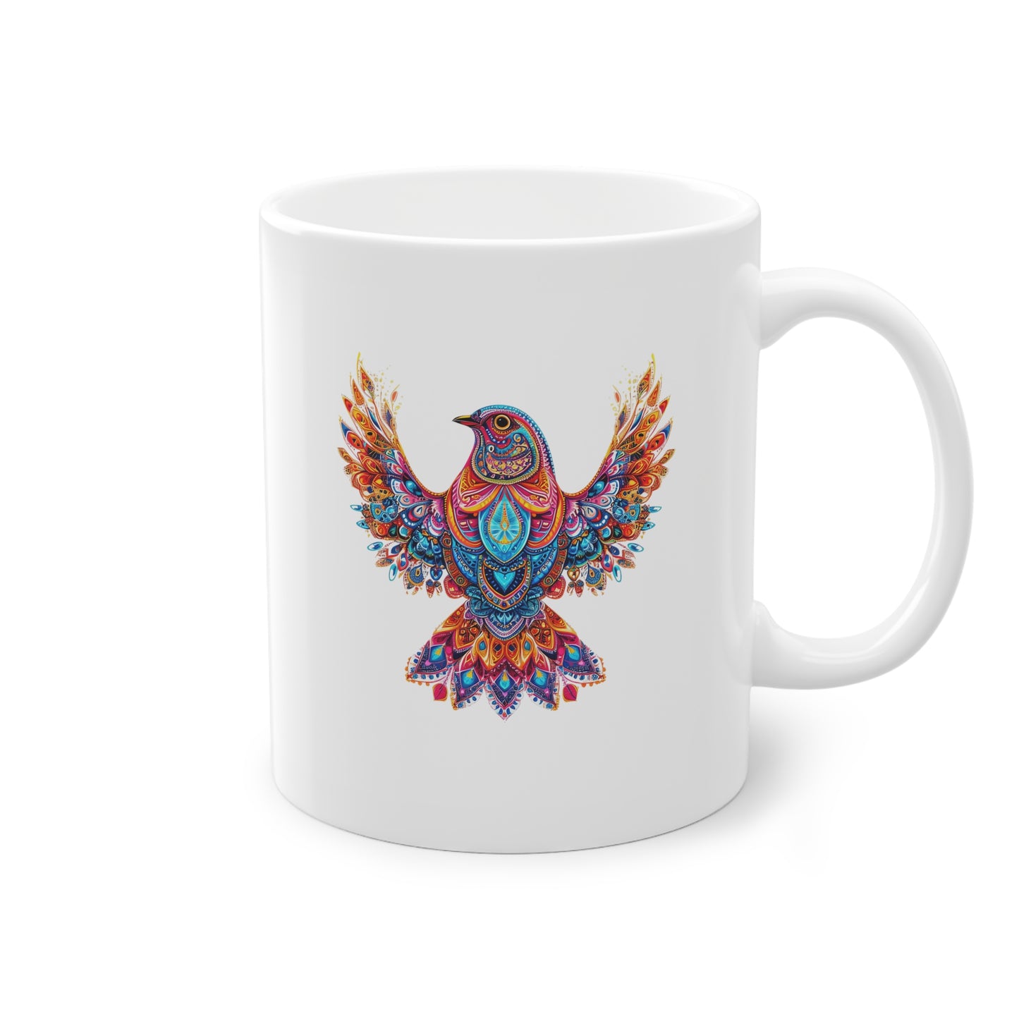 Weisse Mandala Tasse Vogel 1