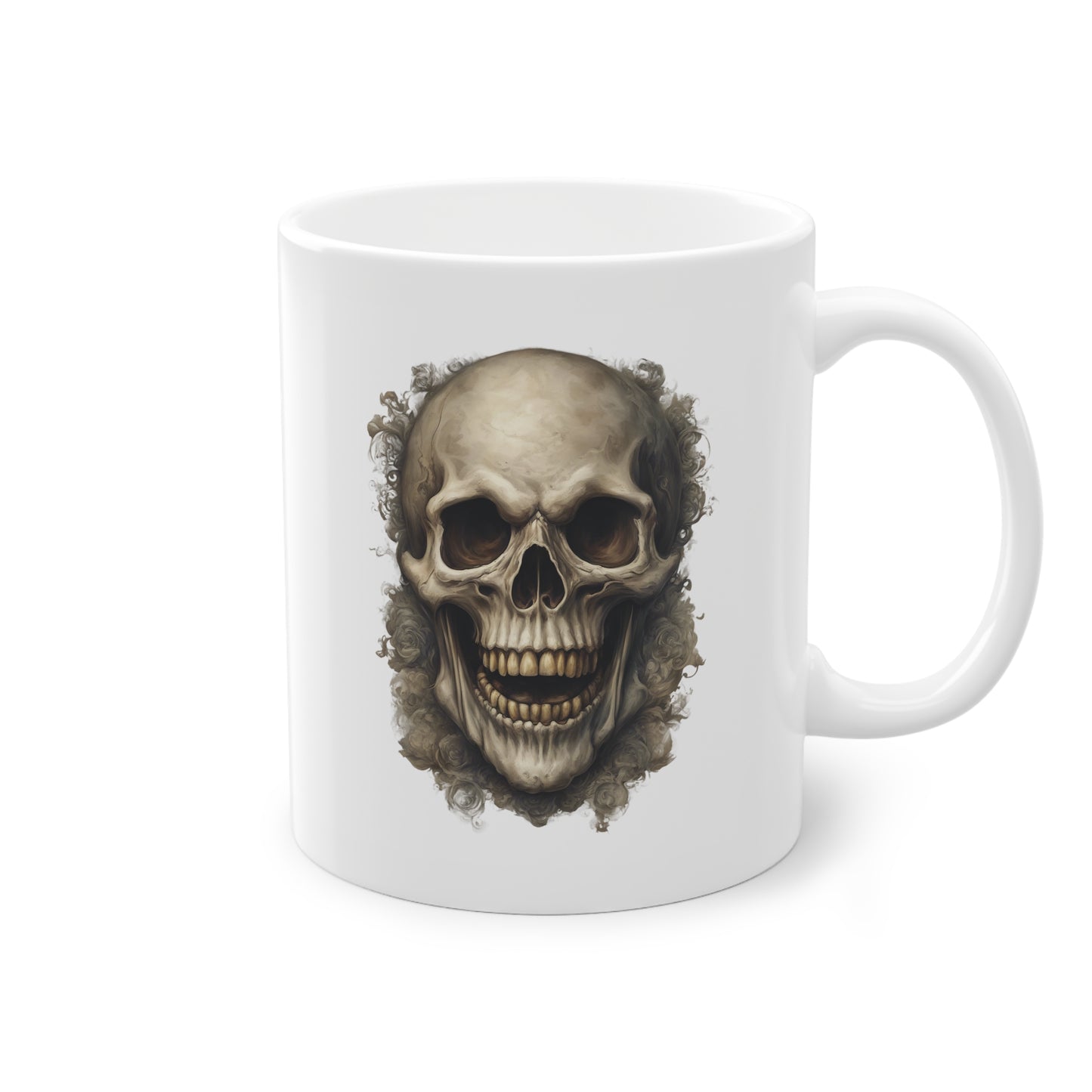 Weisse Tasse lachender Totenkopf