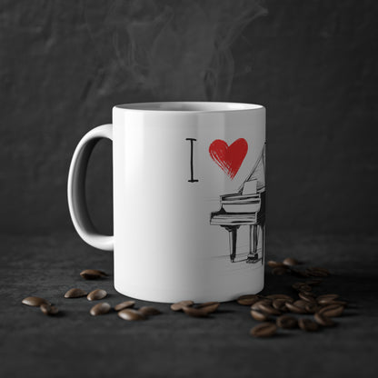 Weisse Tasse "I love Piano"