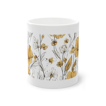 Weisse Tasse ocker Blumen