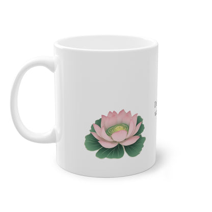 Weisse Tasse Lotusblüte & Buddha Zitat "sein"