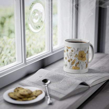 Weisse Tasse ocker Blumen