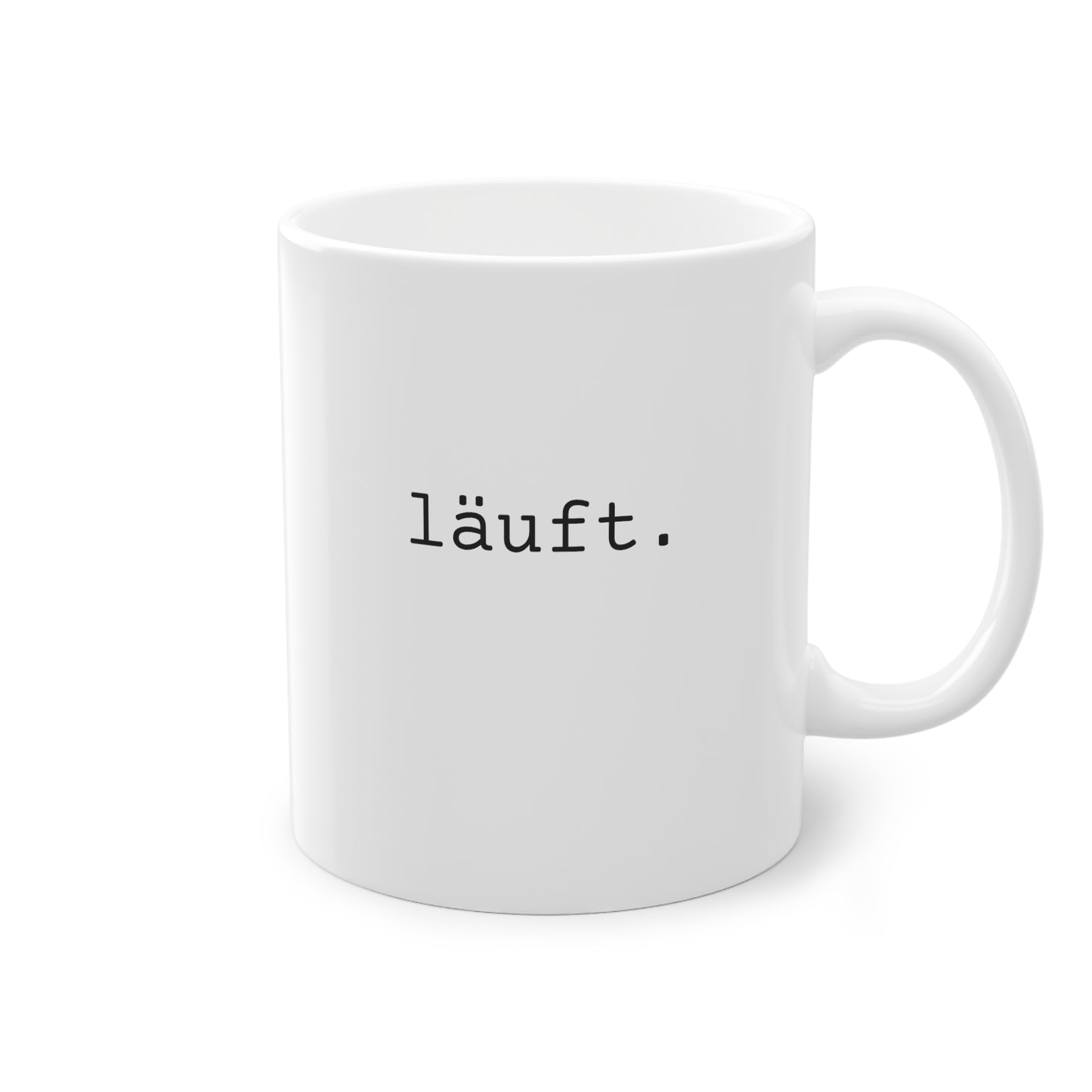 Weisse Design Tasse "läuft."