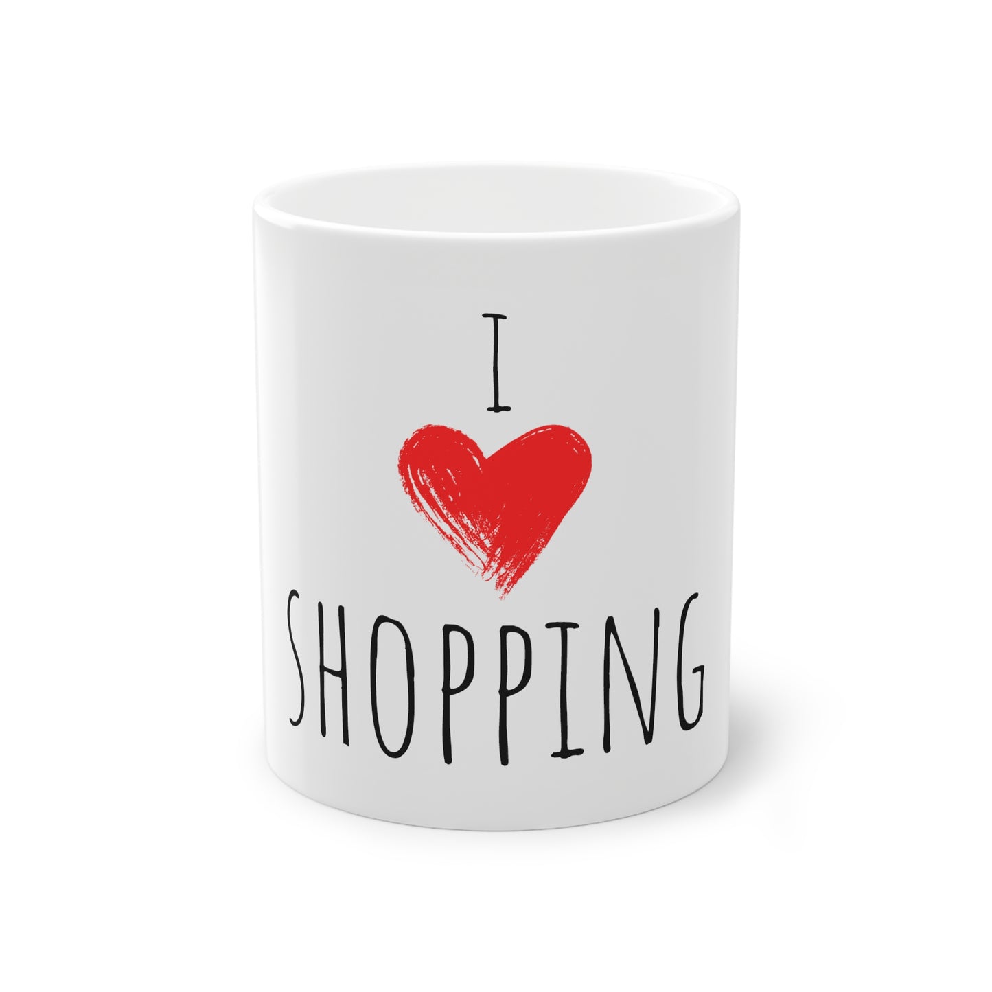 Weisse Tasse "I love shopping"