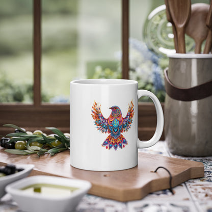 Weisse Mandala Tasse Vogel 1