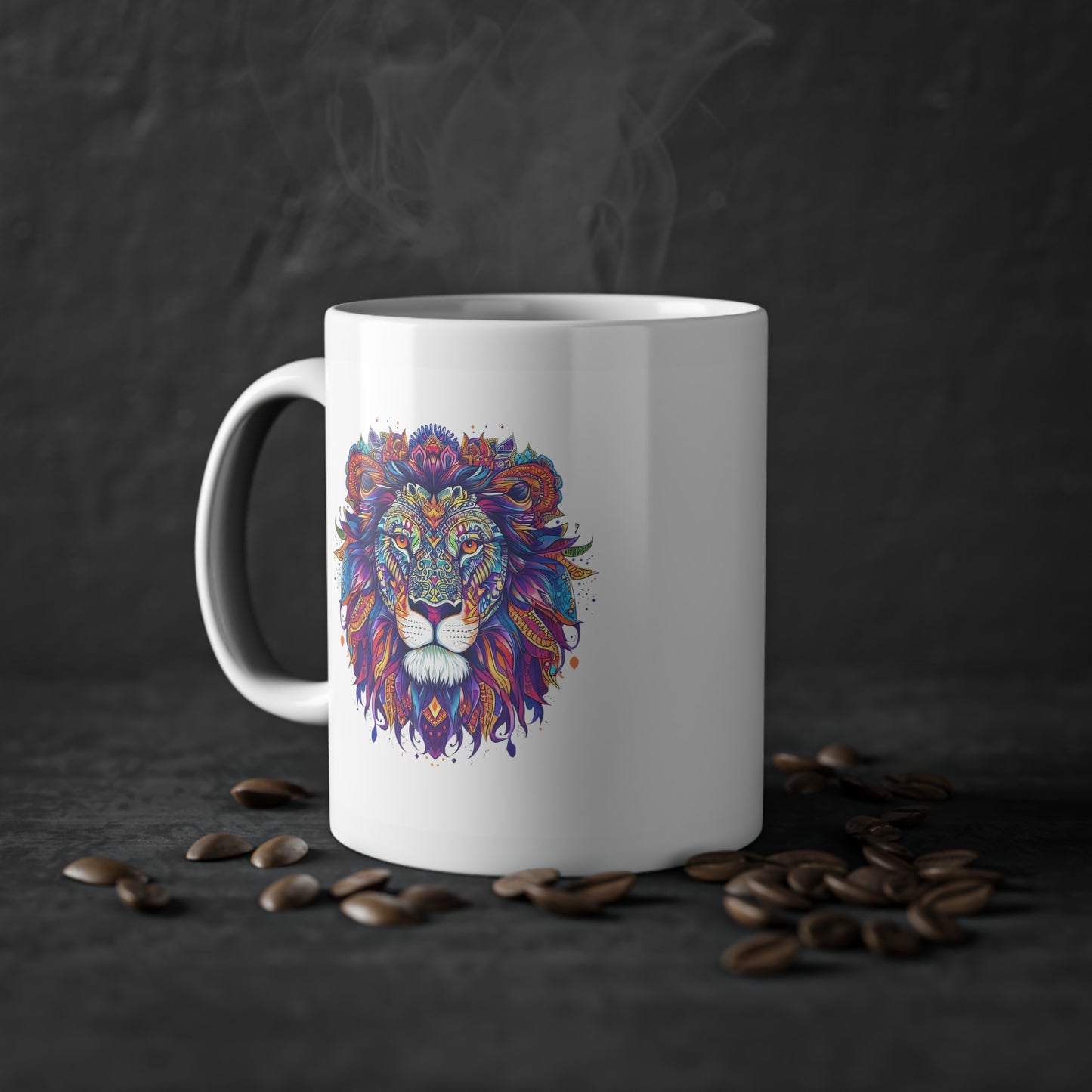 Weisse Mandala Tasse Löwe 1