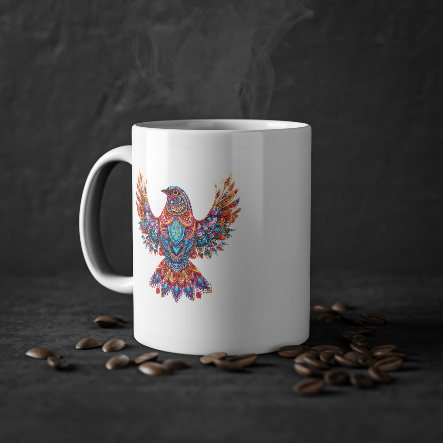 Weisse Mandala Tasse Vogel 1