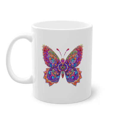 Weisse Mandala Tasse Schmetterling 1