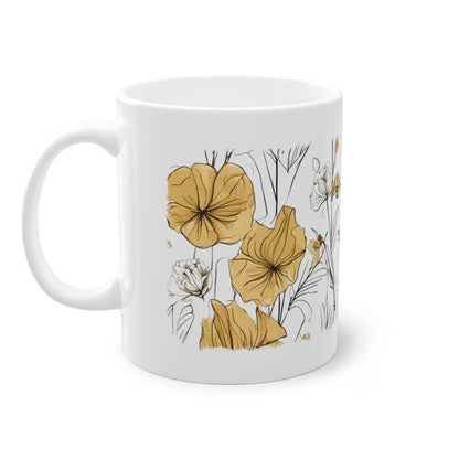 Weisse Tasse ocker Blumen