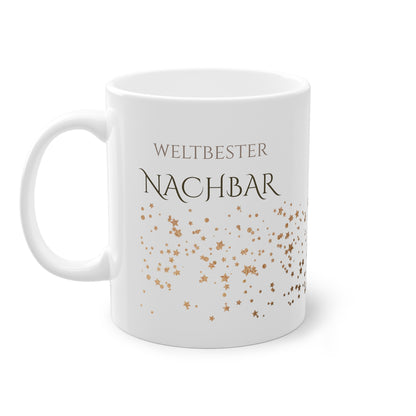 Weisse Tasse golden Glitter  "weltbester Nachbar"