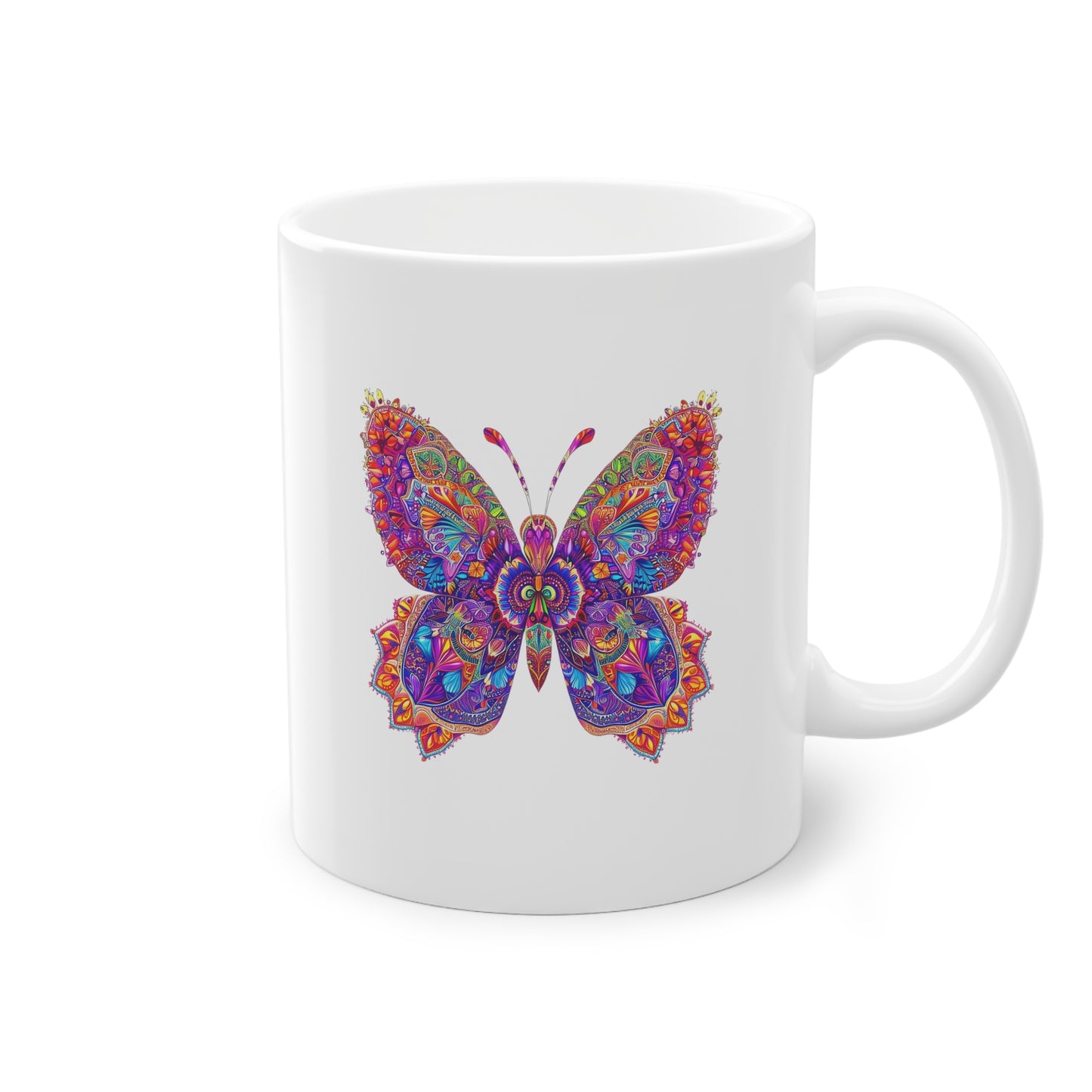 Weisse Mandala Tasse Schmetterling 1