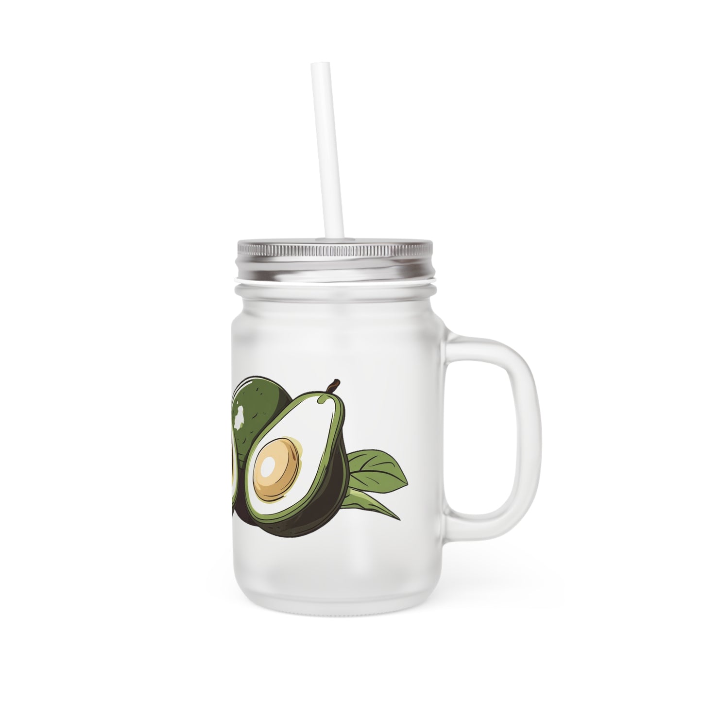 Trinkglas mit Deckel und Strohhalm "Avocado"