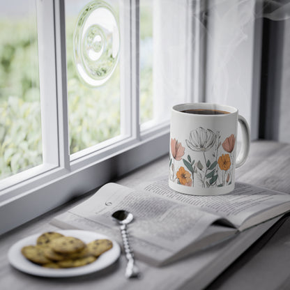 Weisse Boho Tasse  Blumen 1