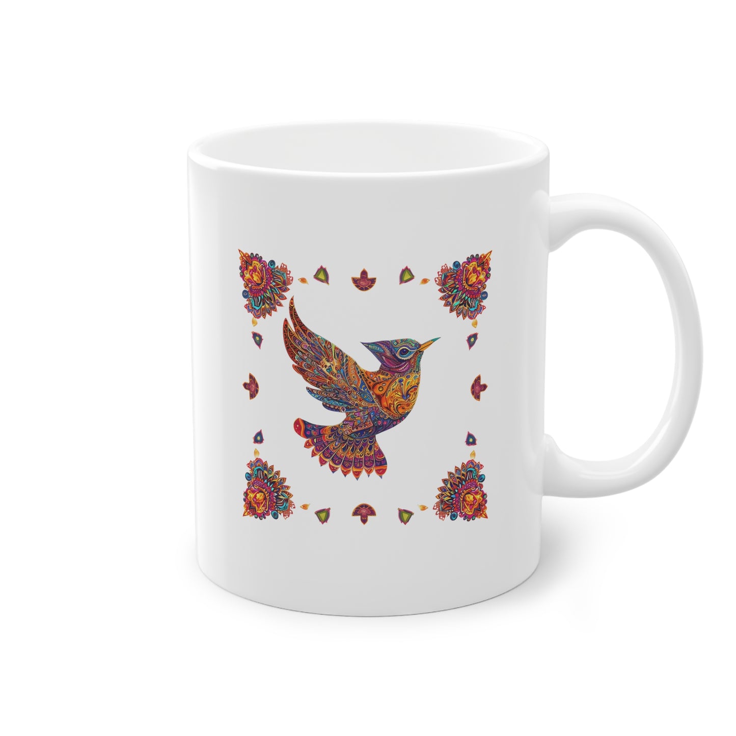 Weisse Mandala Tasse Vogel 3