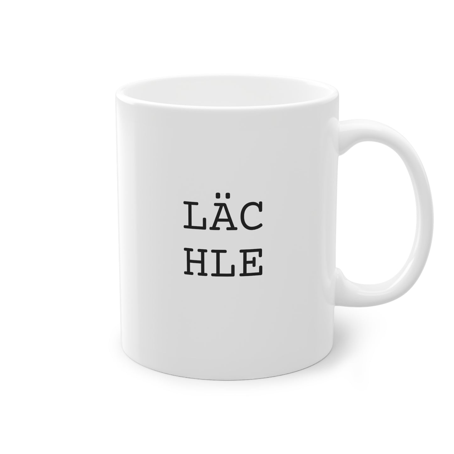 Weisse Design Tasse "lächle"