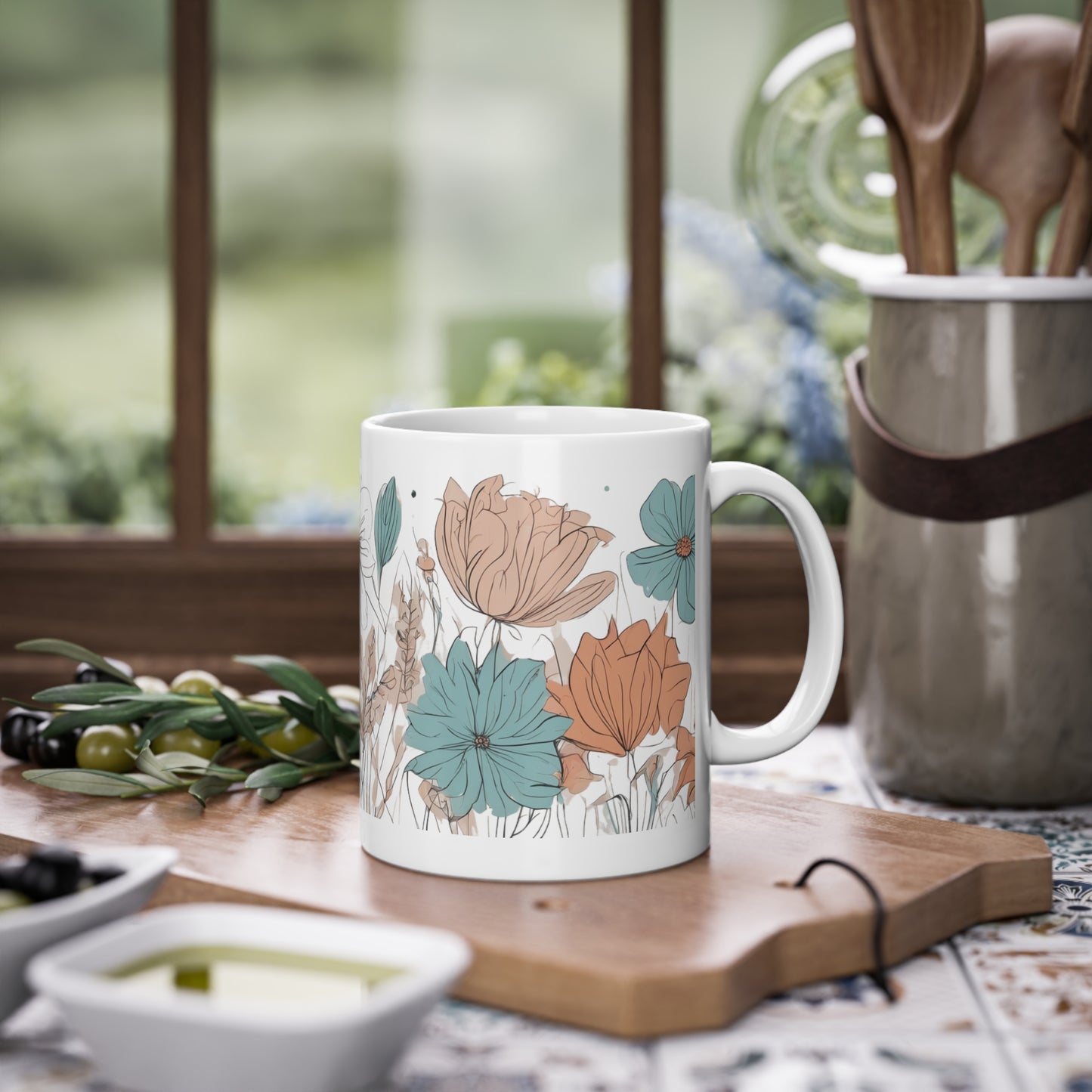 Weisse Boho Tasse Blumen 2