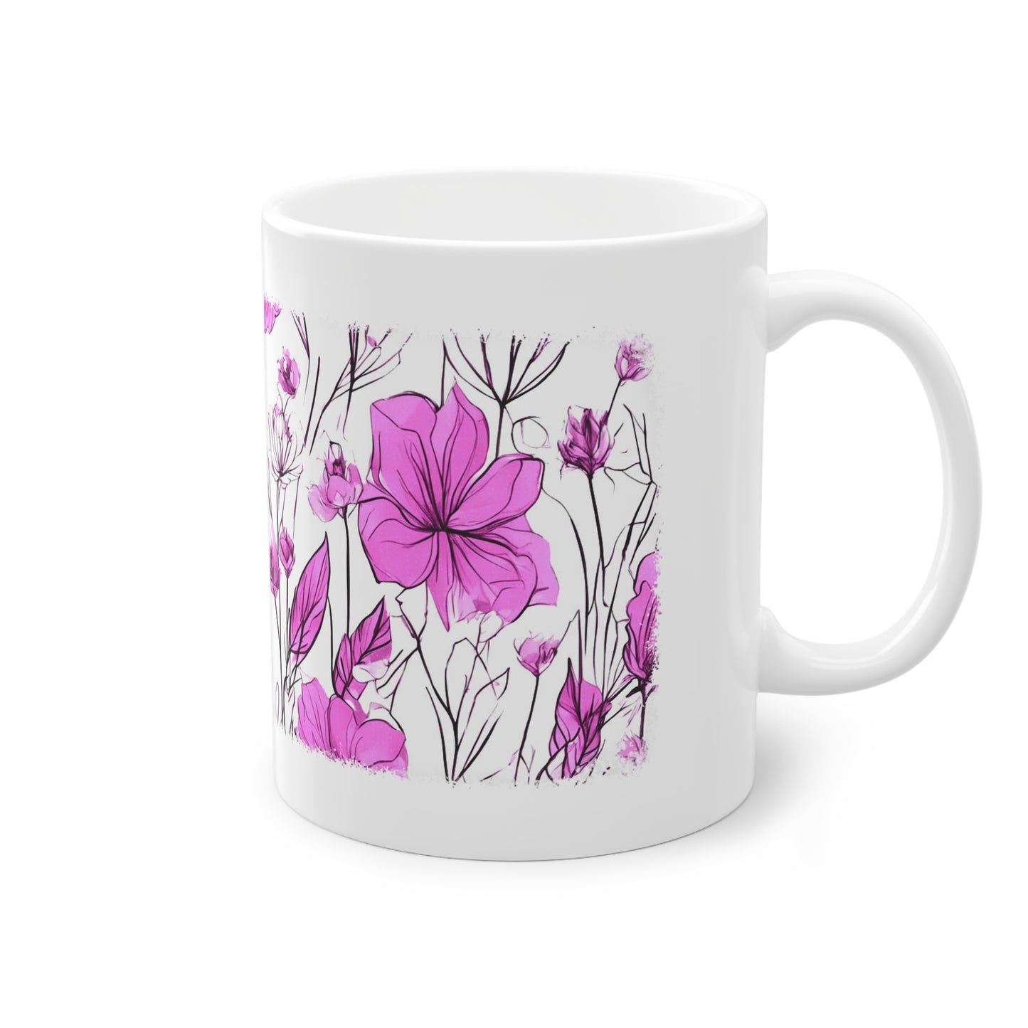 Weisse Tasse pinke Blumen