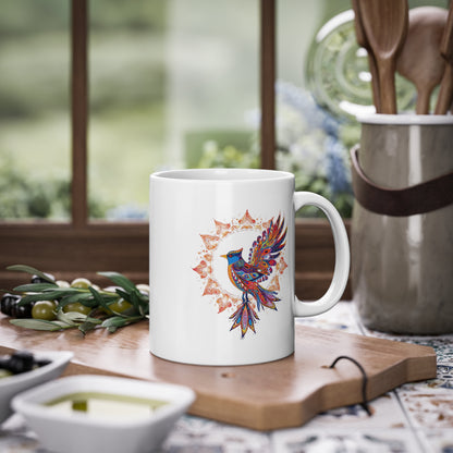 Weisse Mandala Tasse Vogel 2