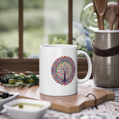 Weisse Mandala Tasse Baum 1