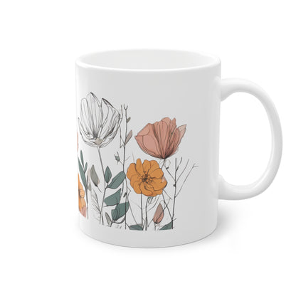 Weisse Boho Tasse  Blumen 1