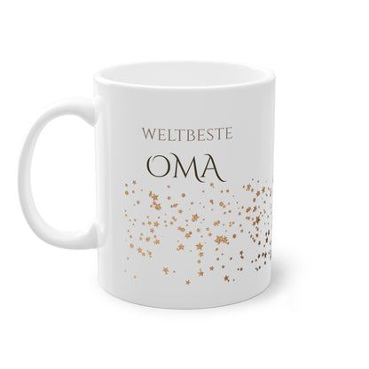 Weisse Tasse golden Glitter "weltbeste Oma"