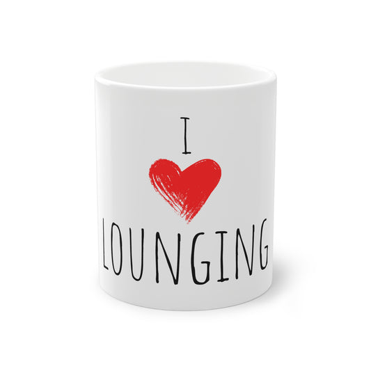 Weisse Tasse "I love lounging"