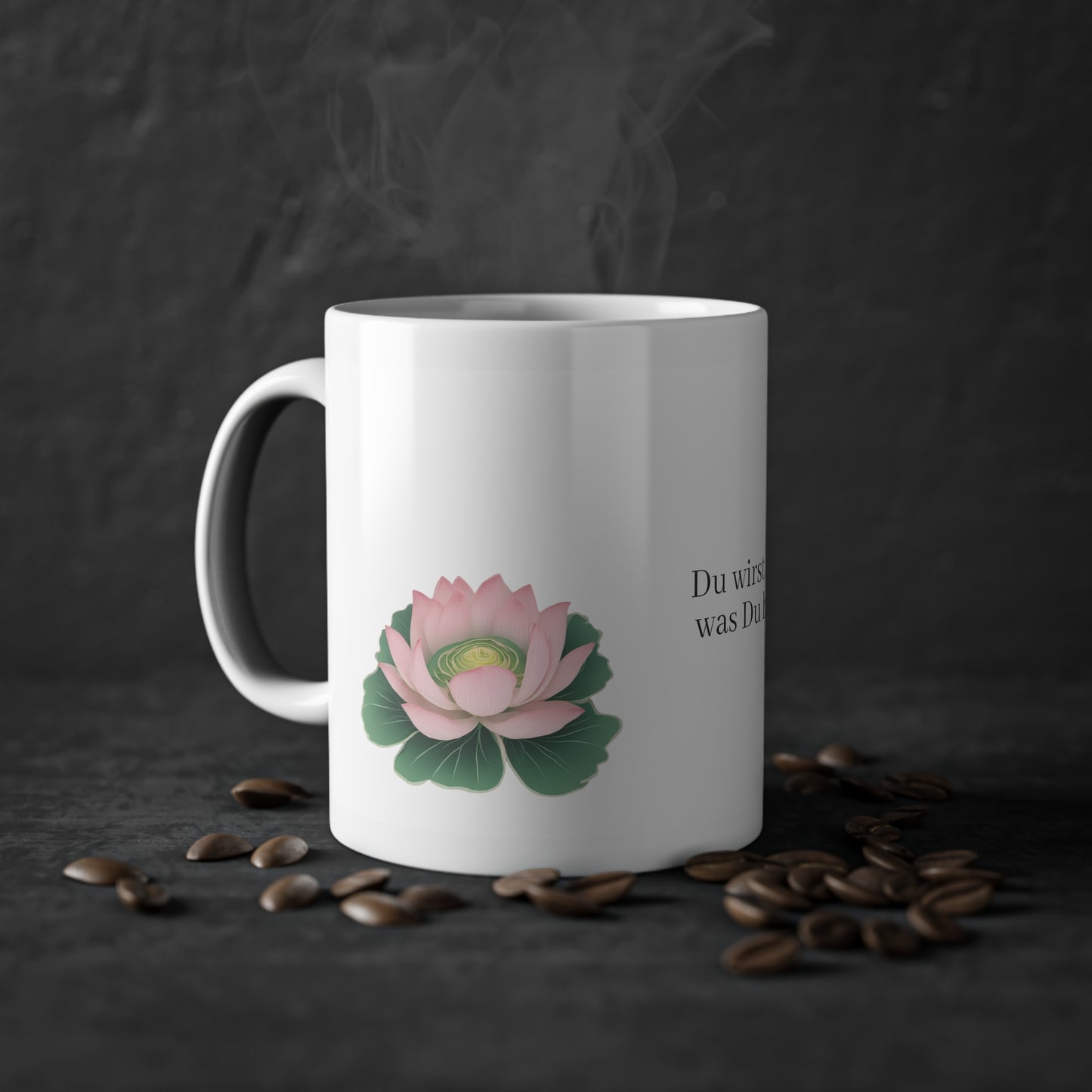 Weisse Tasse Lotusblüte & Buddha Zitat "sein"