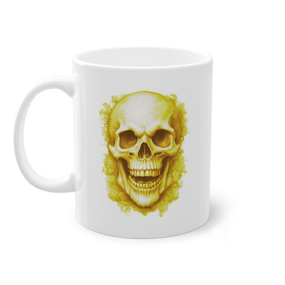 Weisse Tasse lachender Totenkopf gelb