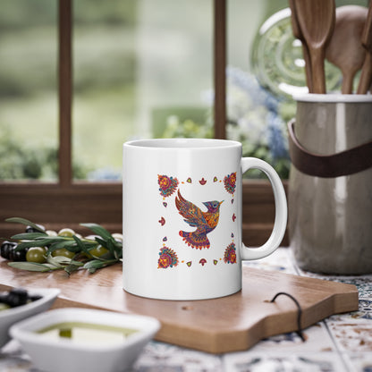 Weisse Mandala Tasse Vogel 3