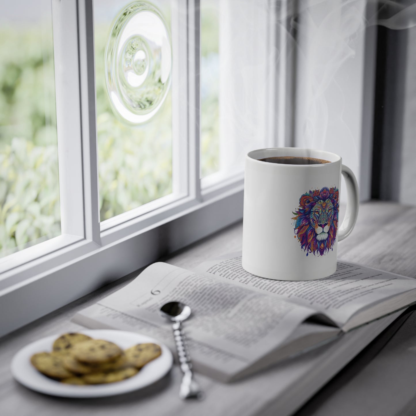 Weisse Mandala Tasse Löwe 1