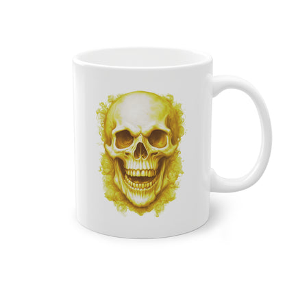 Weisse Tasse lachender Totenkopf gelb