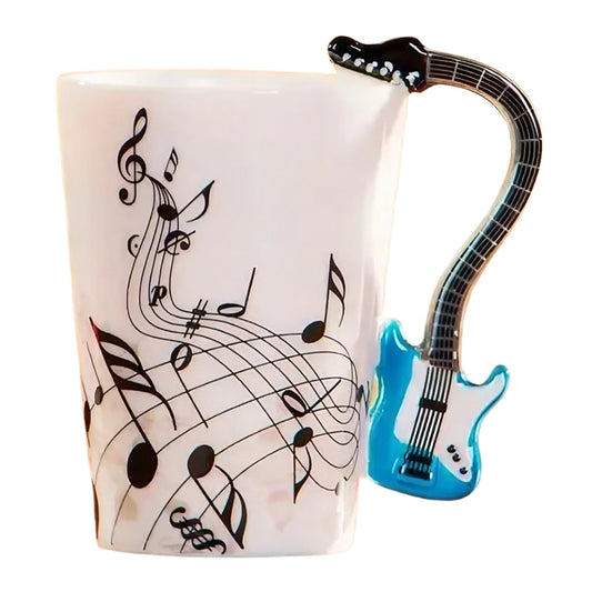 Noten Tasse mit blauem Gitarren Henkel